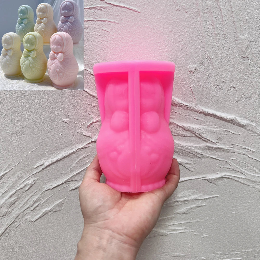 Pink silicone mold for Russian nesting doll Design A