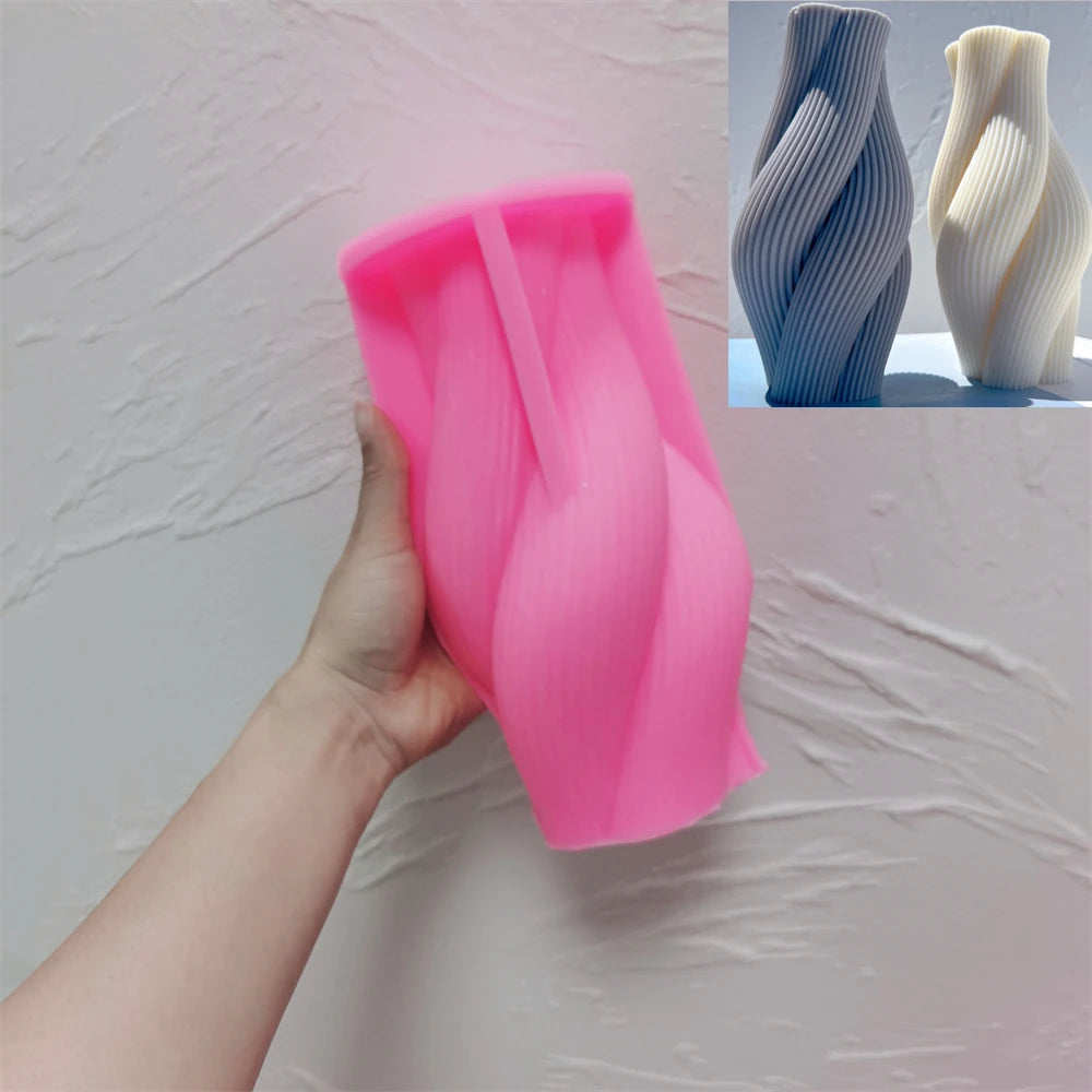 Pink silicone fine-ribbed twisted pillar mold
