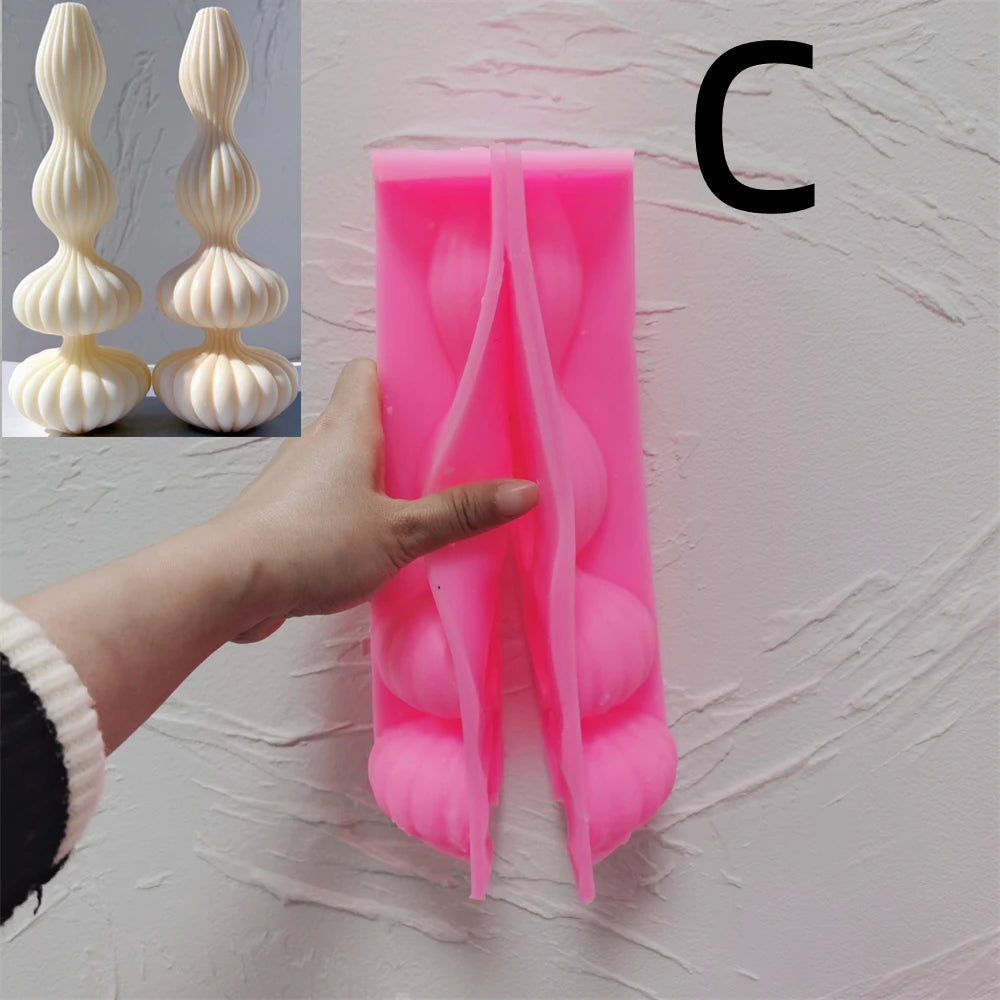 Pink mold for Stacked Pillar C beside tall examples