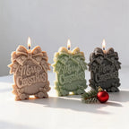 Cream green and dark Merry Christmas sign candles with candy borders