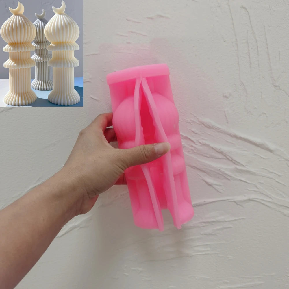 Pink silicone Stacked Dome A mold with ribbed dome and layered pillar form