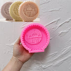 Pink silicone mold for circular Ramadan-inspired relief medallion