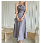 Purple Satin Slip Midi Dress