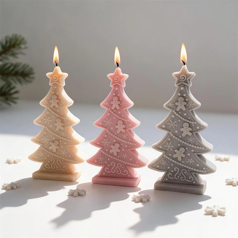 Pastel scalloped Christmas tree candle castings with layered branches