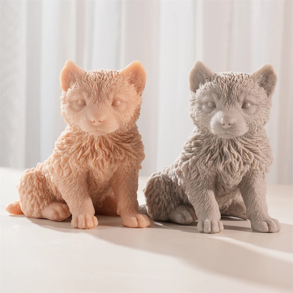 Peach and gray sitting wolf cub candle castings