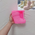 Pink silicone mold for Christmas stocking with shaped foot