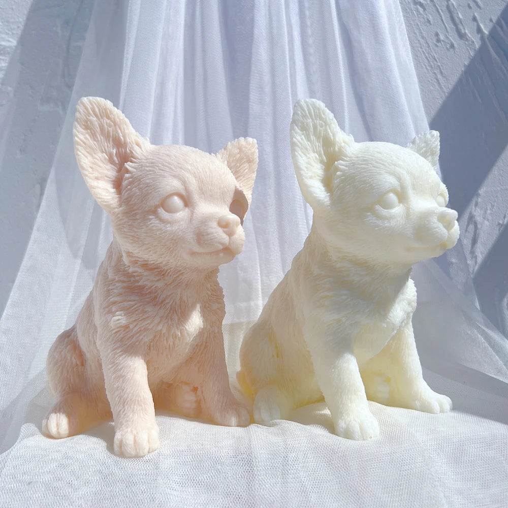 Angled views of cream Chihuahua-style puppy castings