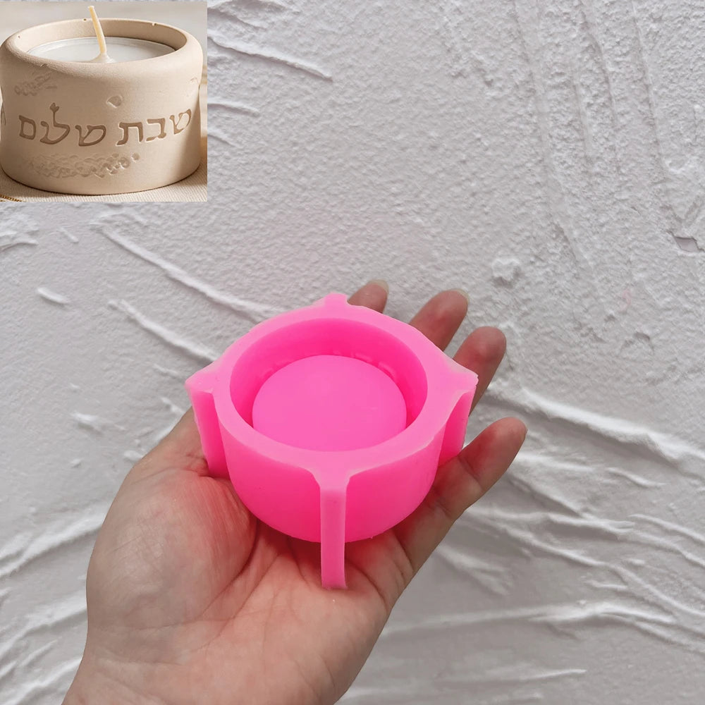 Pink silicone mold for low round Hebrew-lettered holder style SZ830