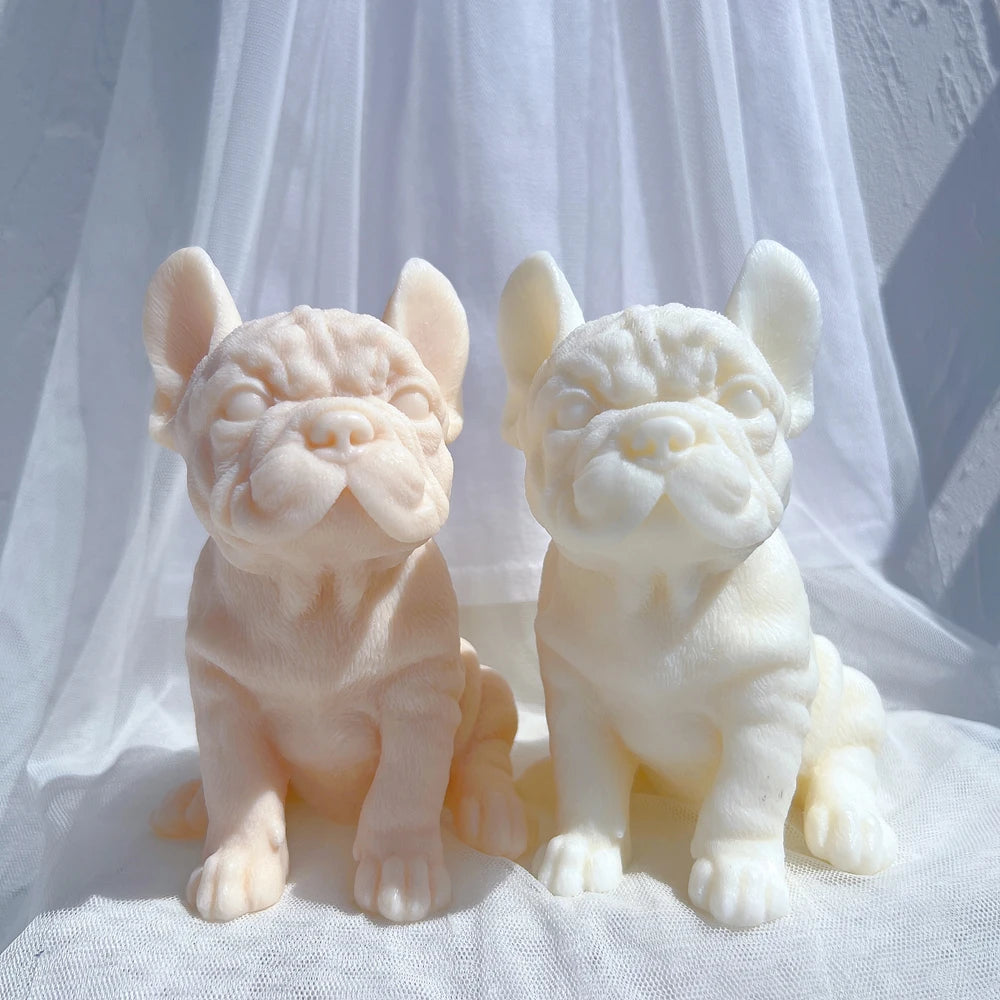 Two seated bulldogs showing deep forehead folds