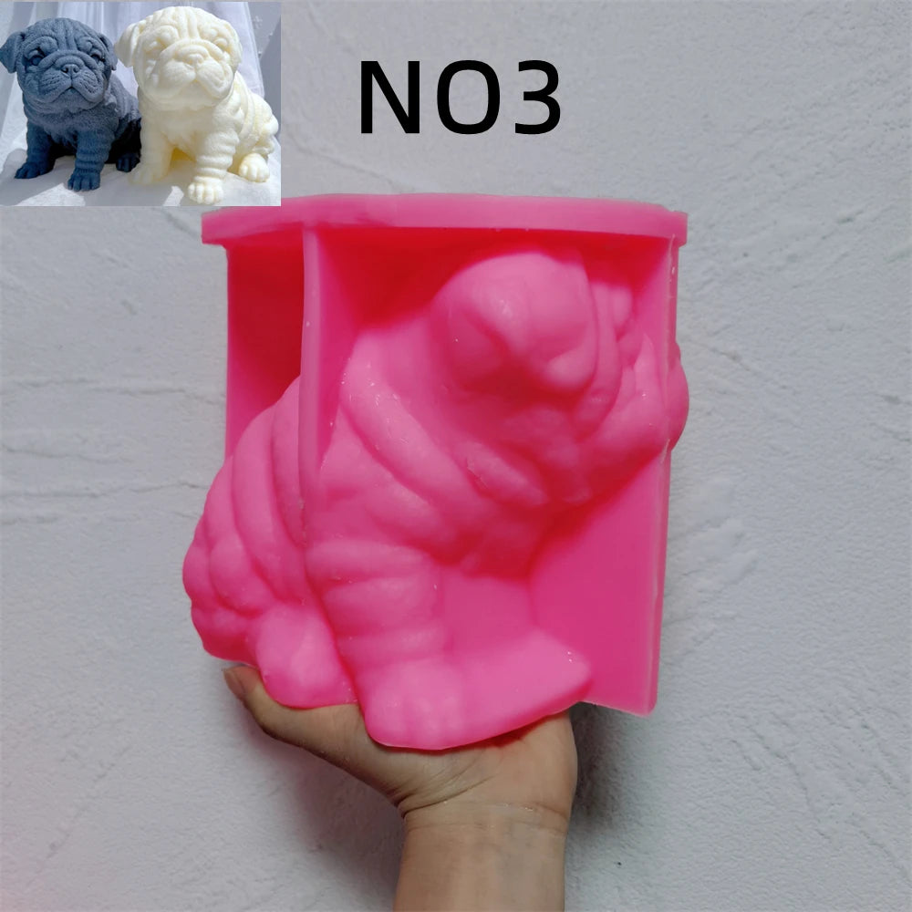 Pink silicone mold for pug-style puppy design N03