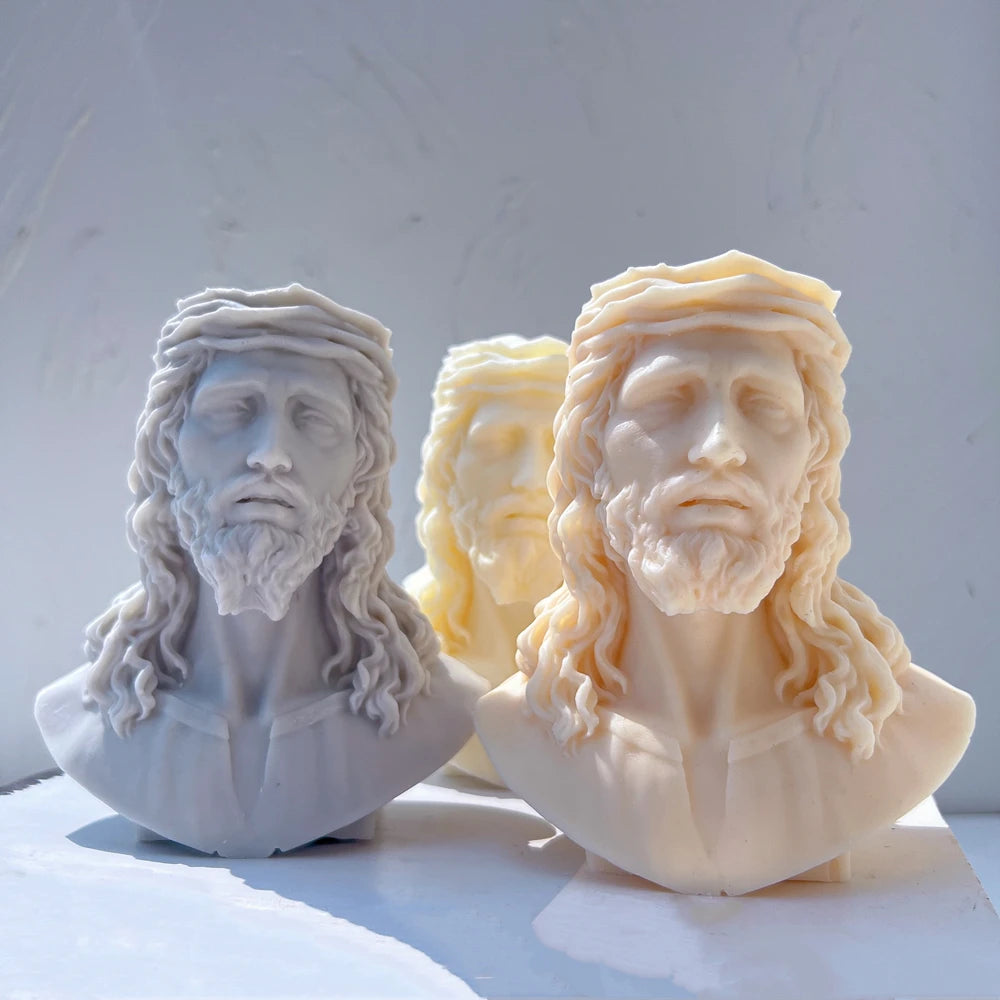 Jesus bust castings with beards and crowns of thorns