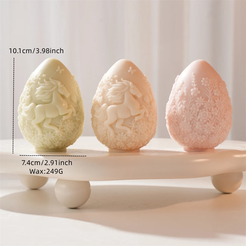 Horse egg reference showing 10.1 cm height and 7.4 cm width