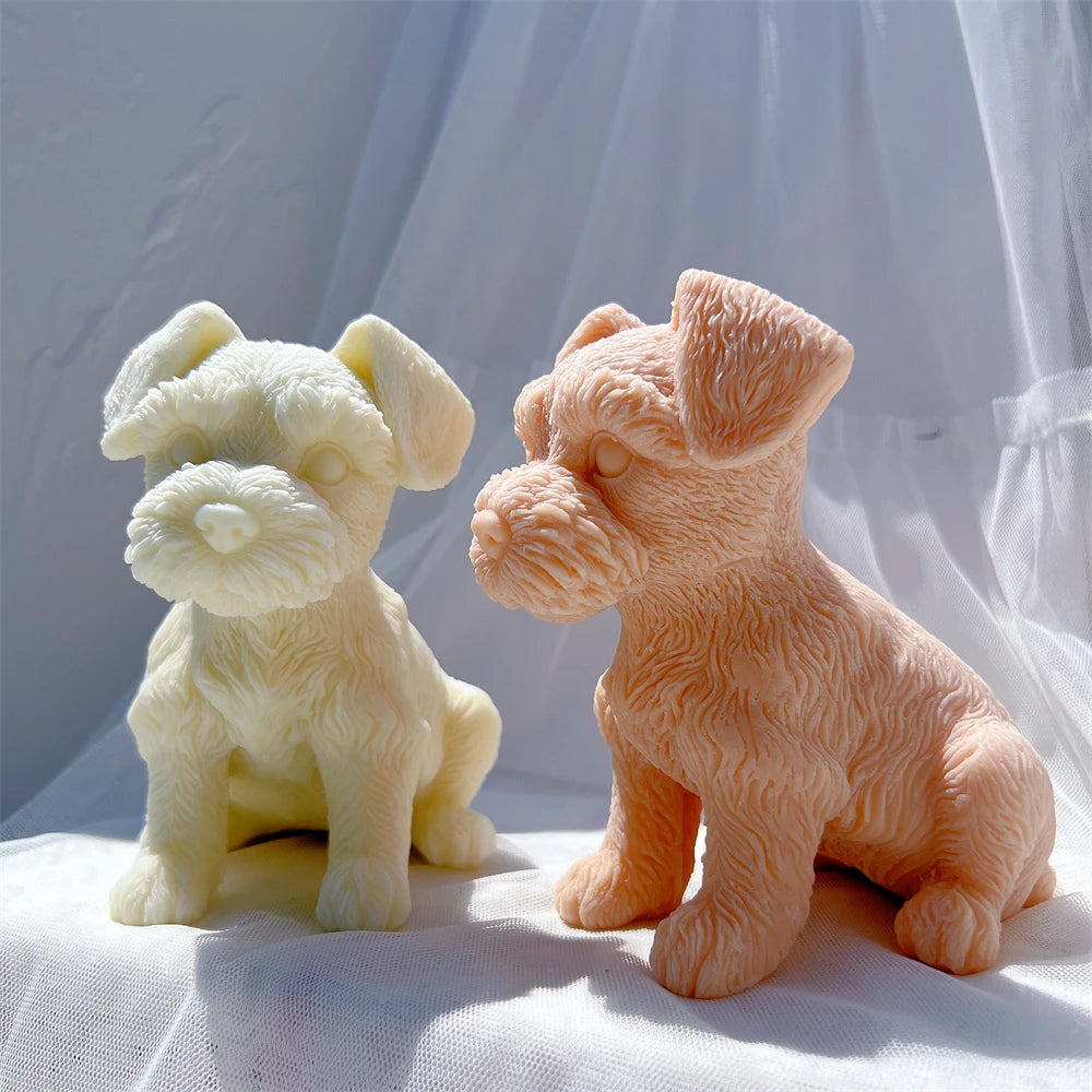 Peach and pale yellow schnauzer puppy figurine candle samples
