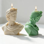 Cream and green classical portrait bust candles