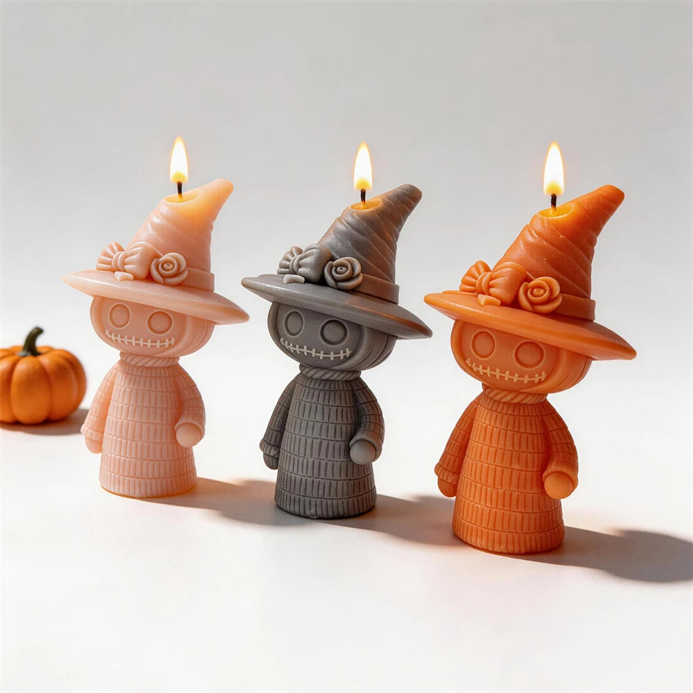 Three smiling witch castings with textured robes