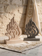 Openwork flame displays in neutral colors