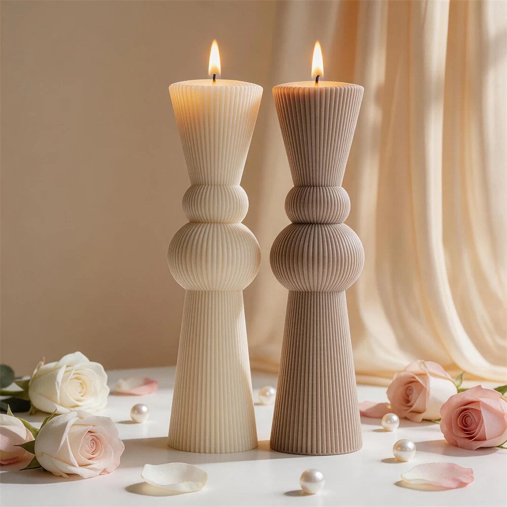 Two 40 cm double-sphere ribbed candle samples