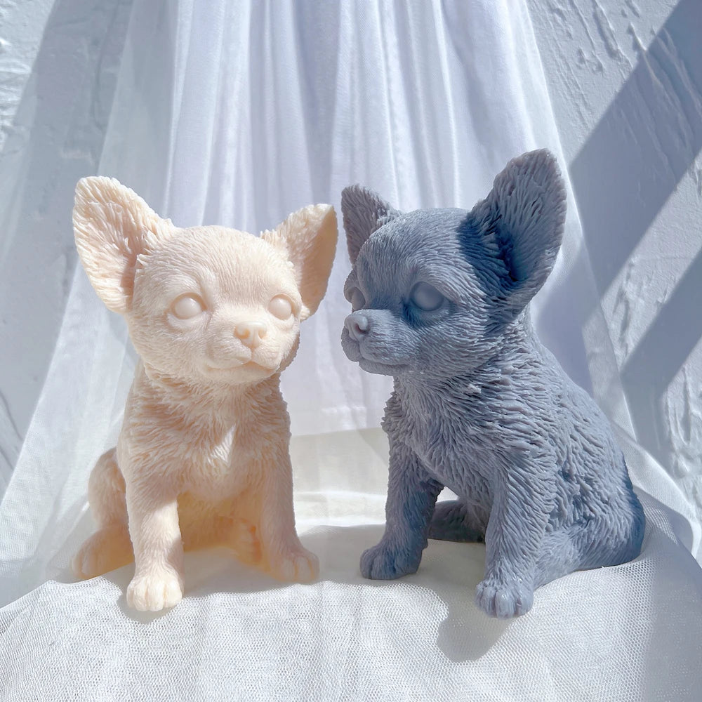 Cream and dark Chihuahua-style puppy castings with rounded eyes