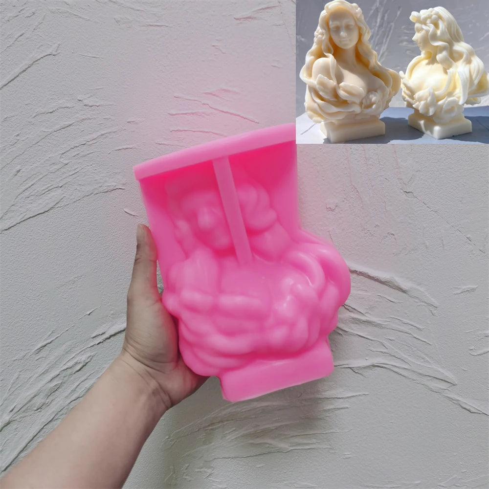 Pink silicone floral-wrap woman bust mold