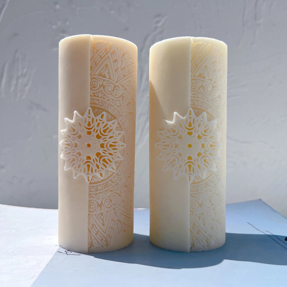 Two pillars showing the detailed vertical ornament bands