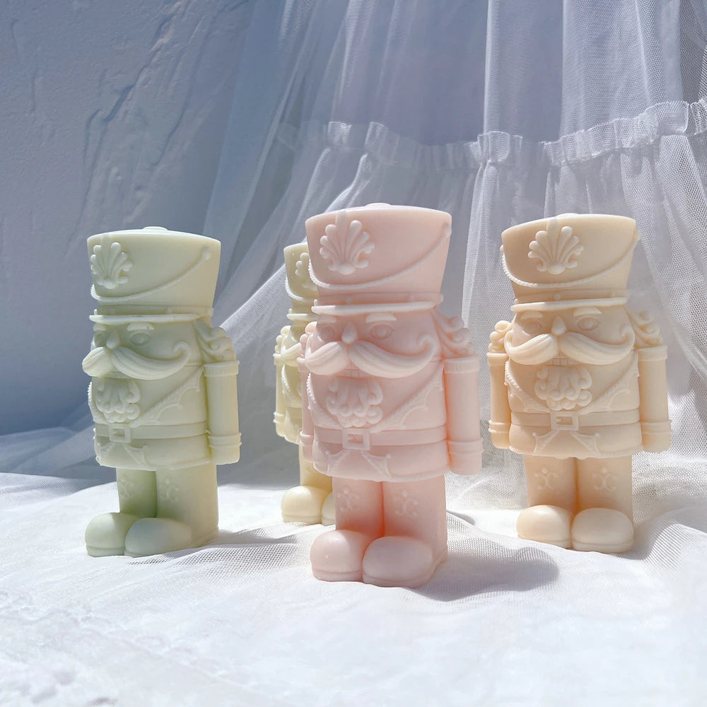 Mint pink and cream stout soldiers with decorative hat emblems