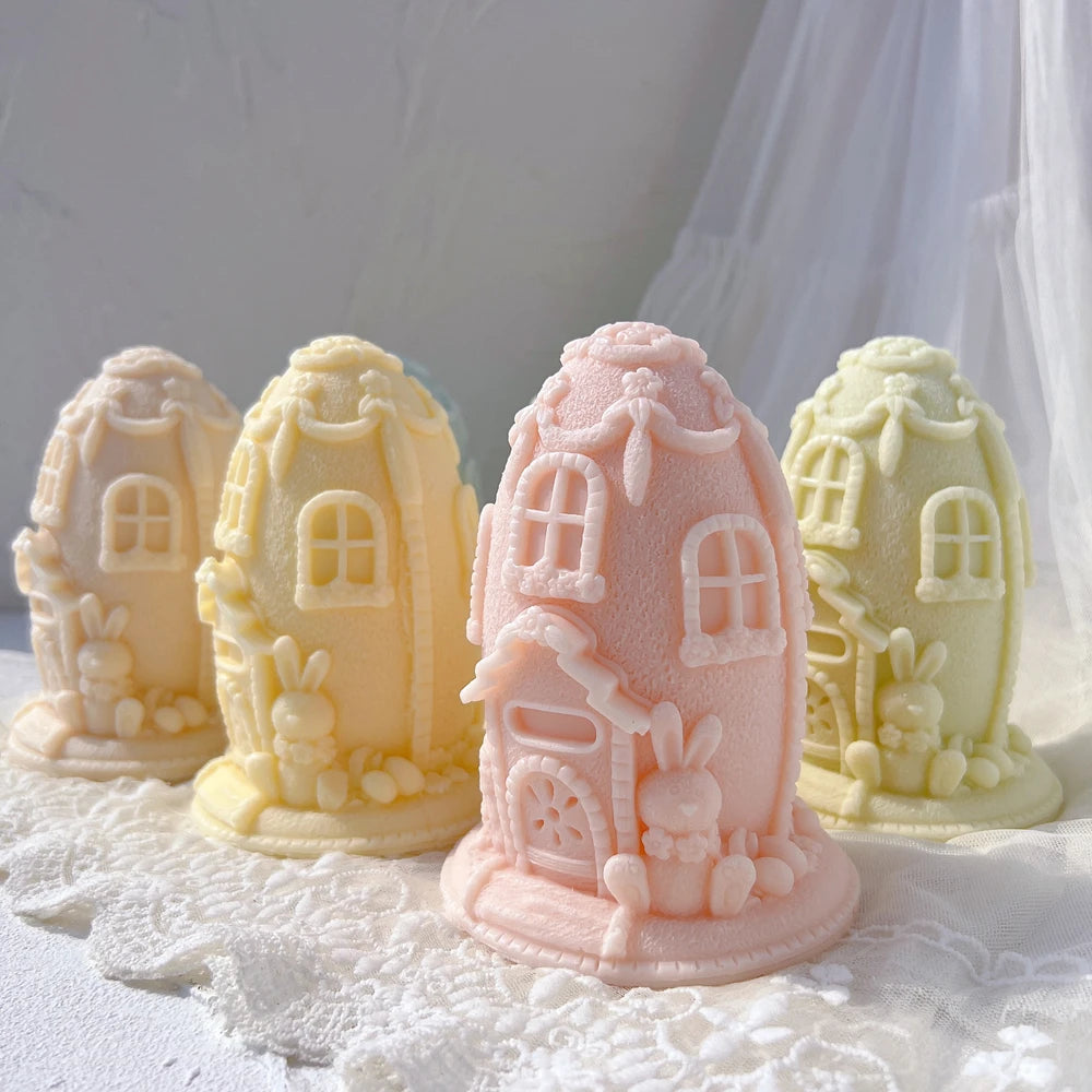 Pastel Easter egg cottage castings with arched windows