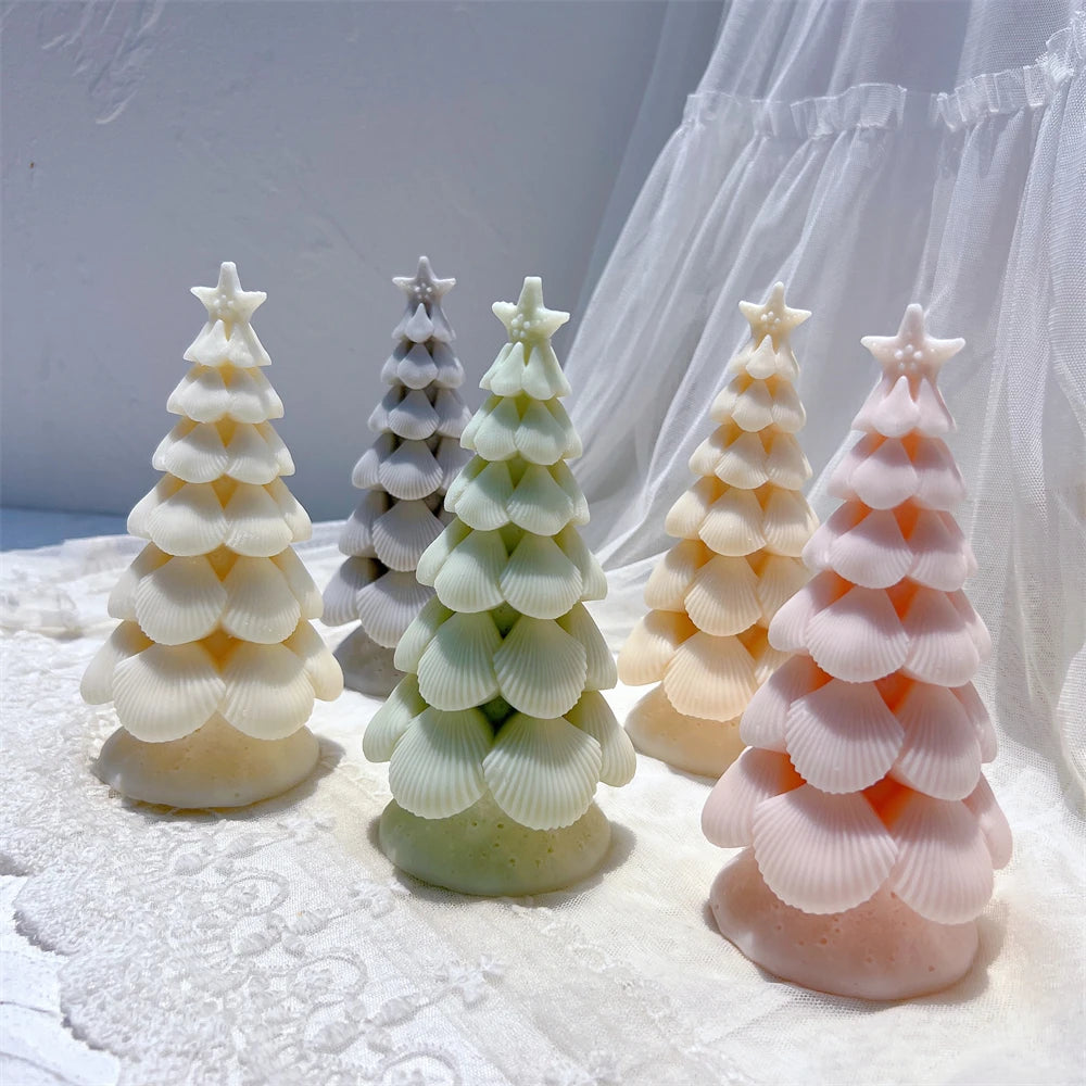 Angled arrangement showing the fan-branch Christmas tree silhouettes