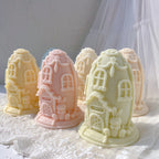 Group of Easter egg houses on integrated round bases