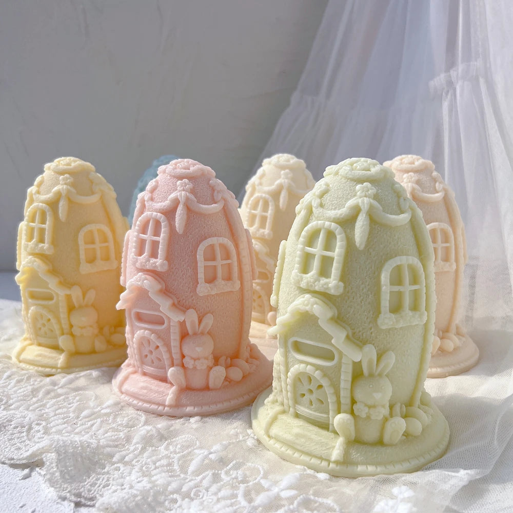 Group of Easter egg houses on integrated round bases