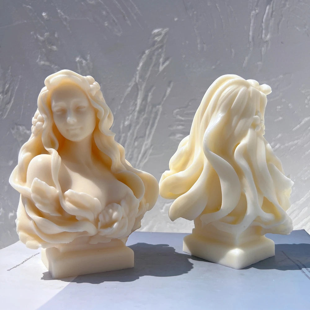 Bust front beside flowing hair at the reverse
