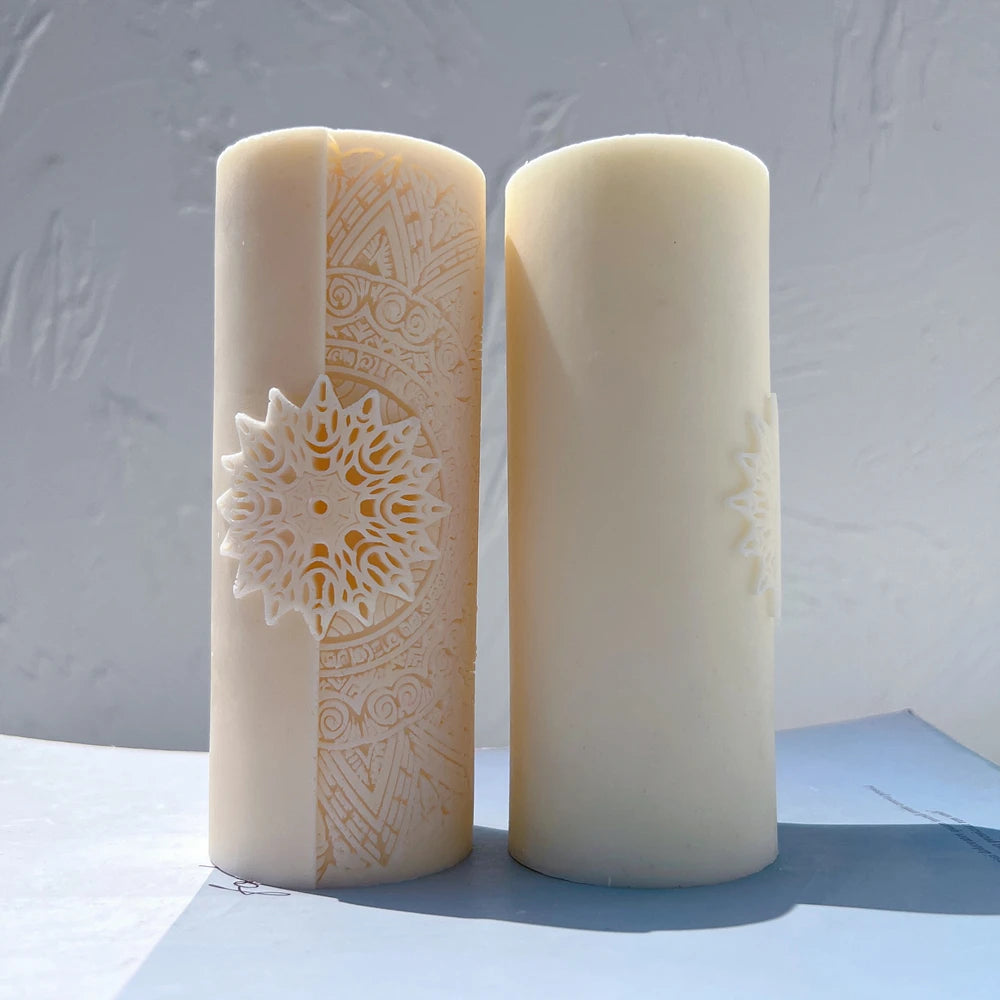 Smooth reverse beside a floral medallion pillar front