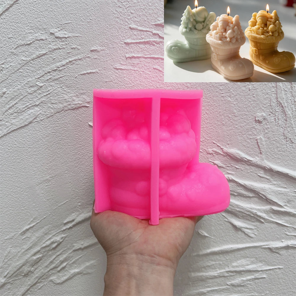 Pink Tree Boot silicone mold with matching rounded-figure examples