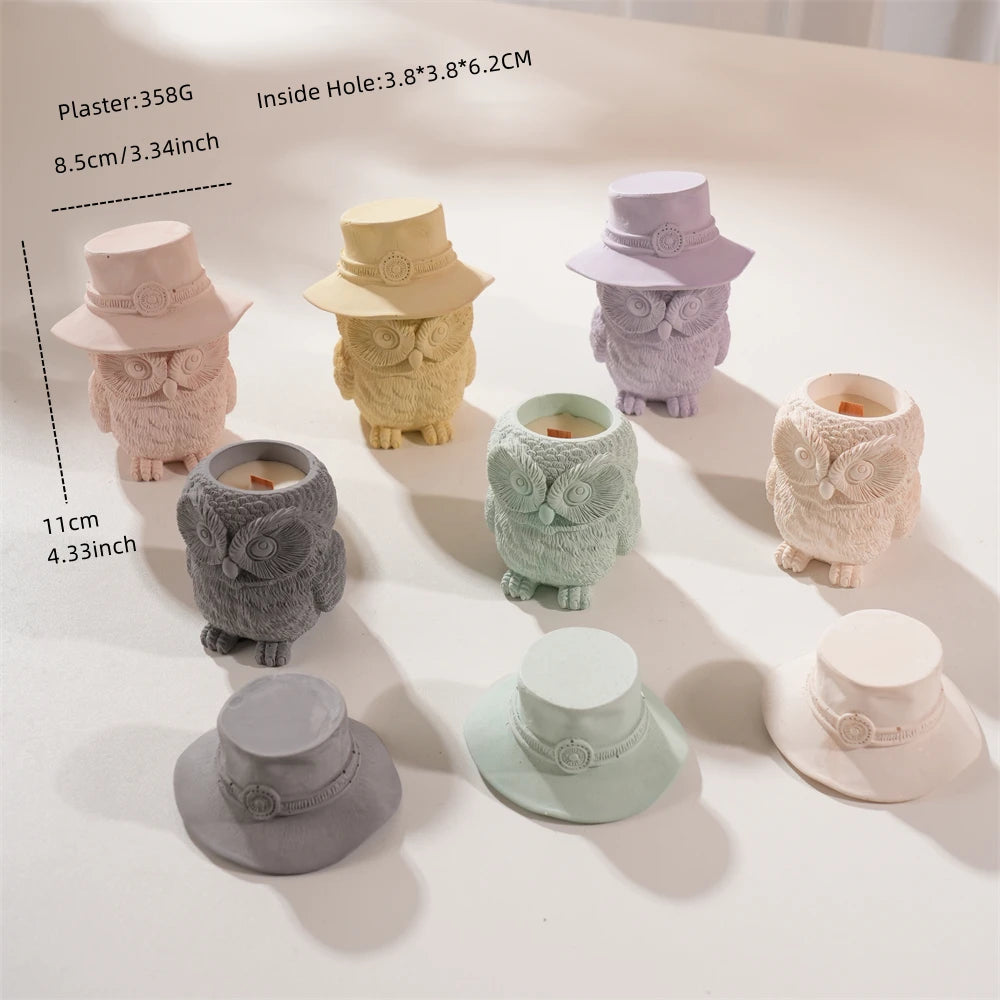 Owl diagram showing 11 cm height 8.5 cm width and internal cavity reference