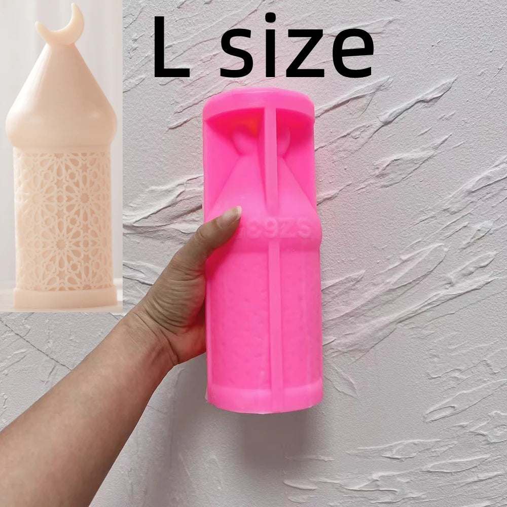 Pink silicone mold for tall crescent pillar with ornamented sides