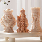 King bearded figure and rook castings arranged together