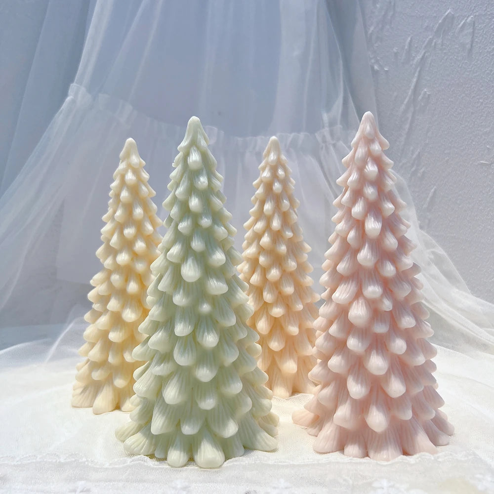 Green and pink droplet-branch tree samples in front of cream and gold trees