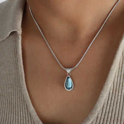 Olive Green Blue Droplet Pendant Necklace