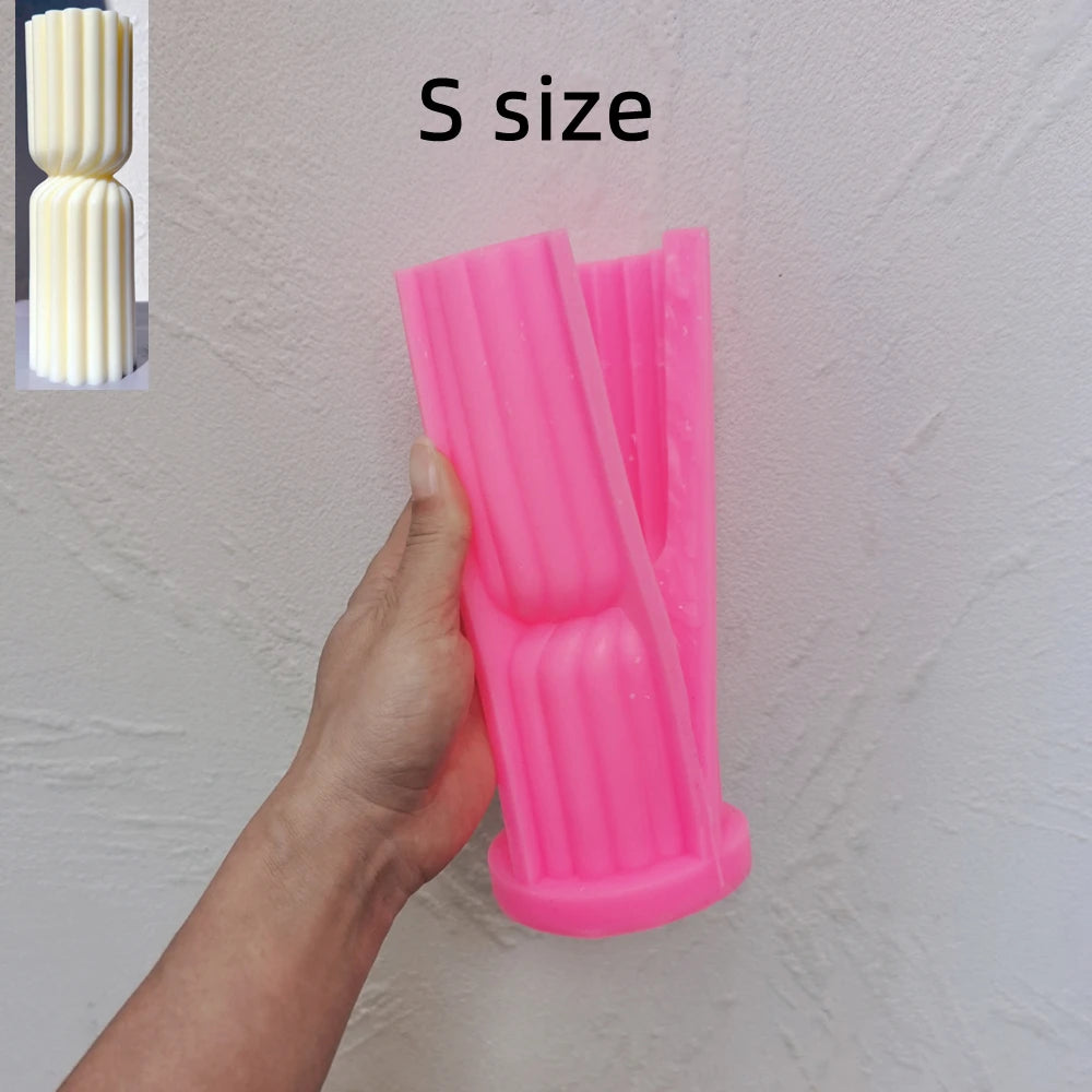 Pink silicone mold for Small fluted double-section pillar candle