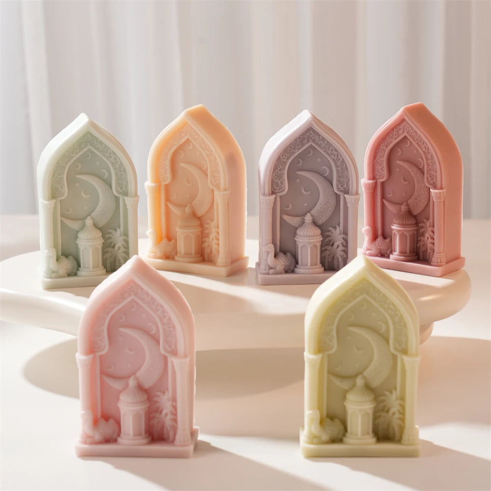 Standing arch castings with crescent, domed lantern, camel and palm relief