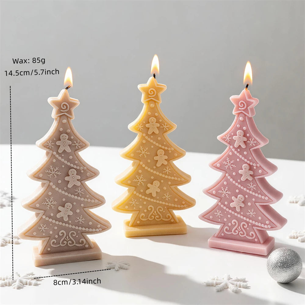 Tall Christmas tree with tiered gingerbread-style trimming