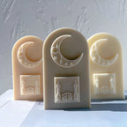 Arched Ramadan candle castings with crescents and architectural panels