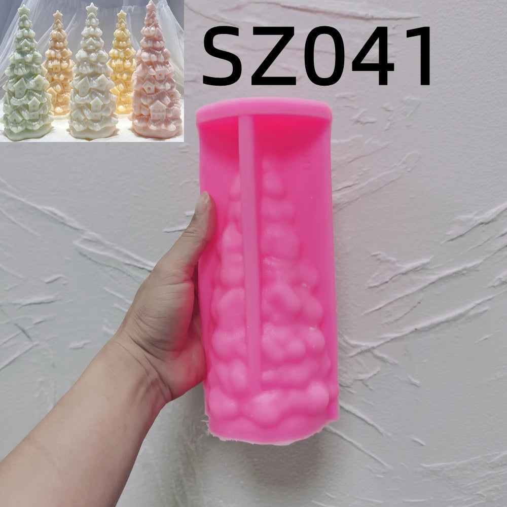 Pink SZ041 tree mold with matching birdhouse-decorated examples