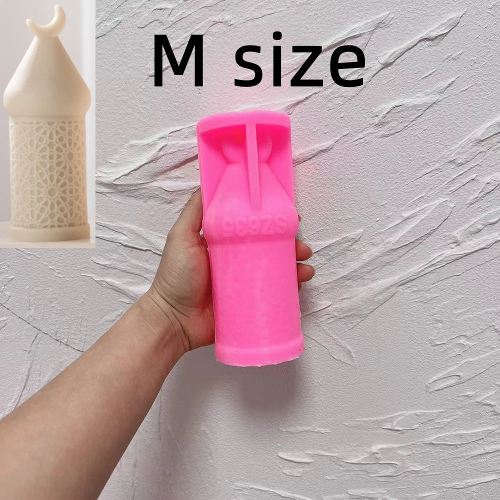 Pink silicone mold for medium-height crescent pillar candle design