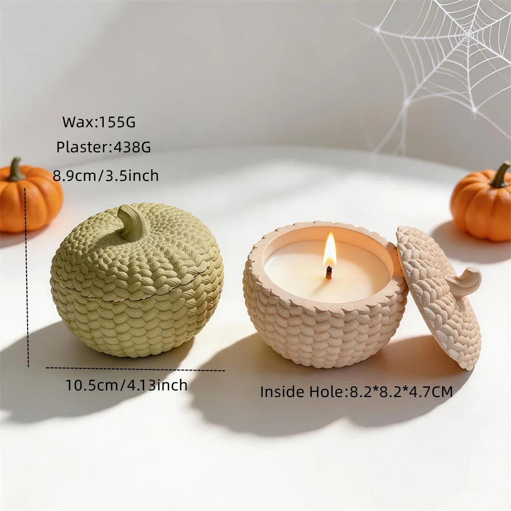 Knitted pumpkin container size diagram and casting-material reference labels