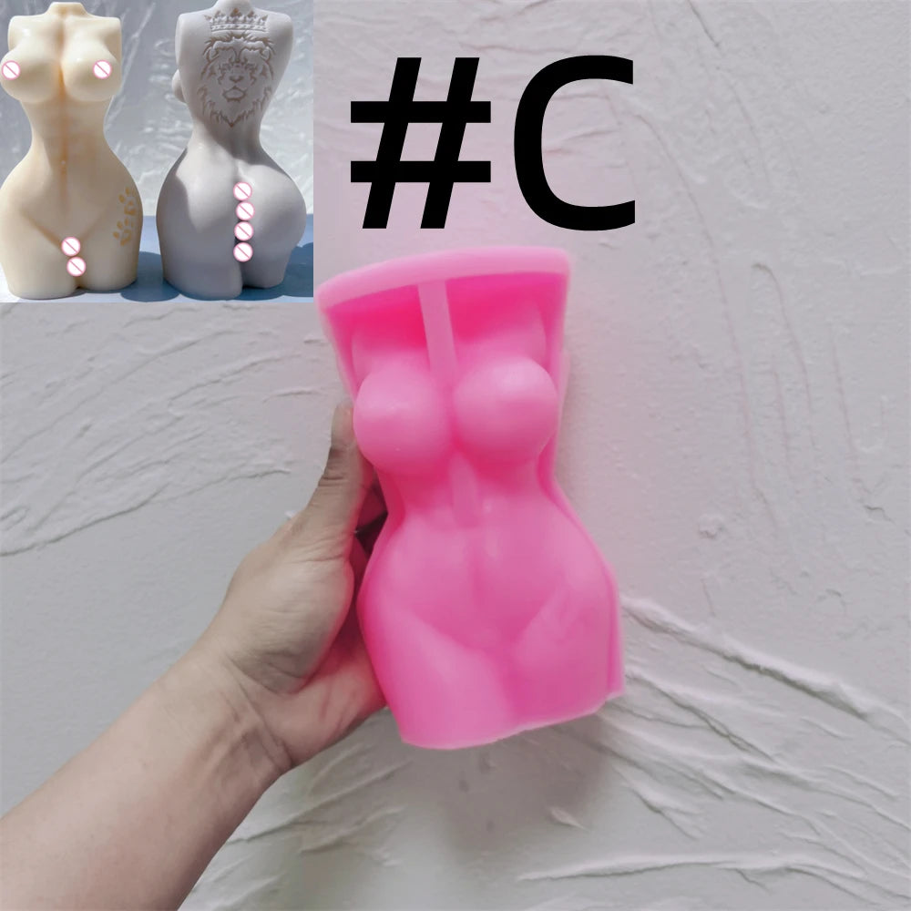 Pink silicone Face Emblem C torso mold held open