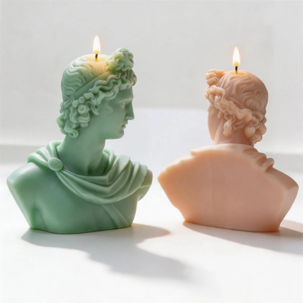 Front and rear views of classical draped bust candles