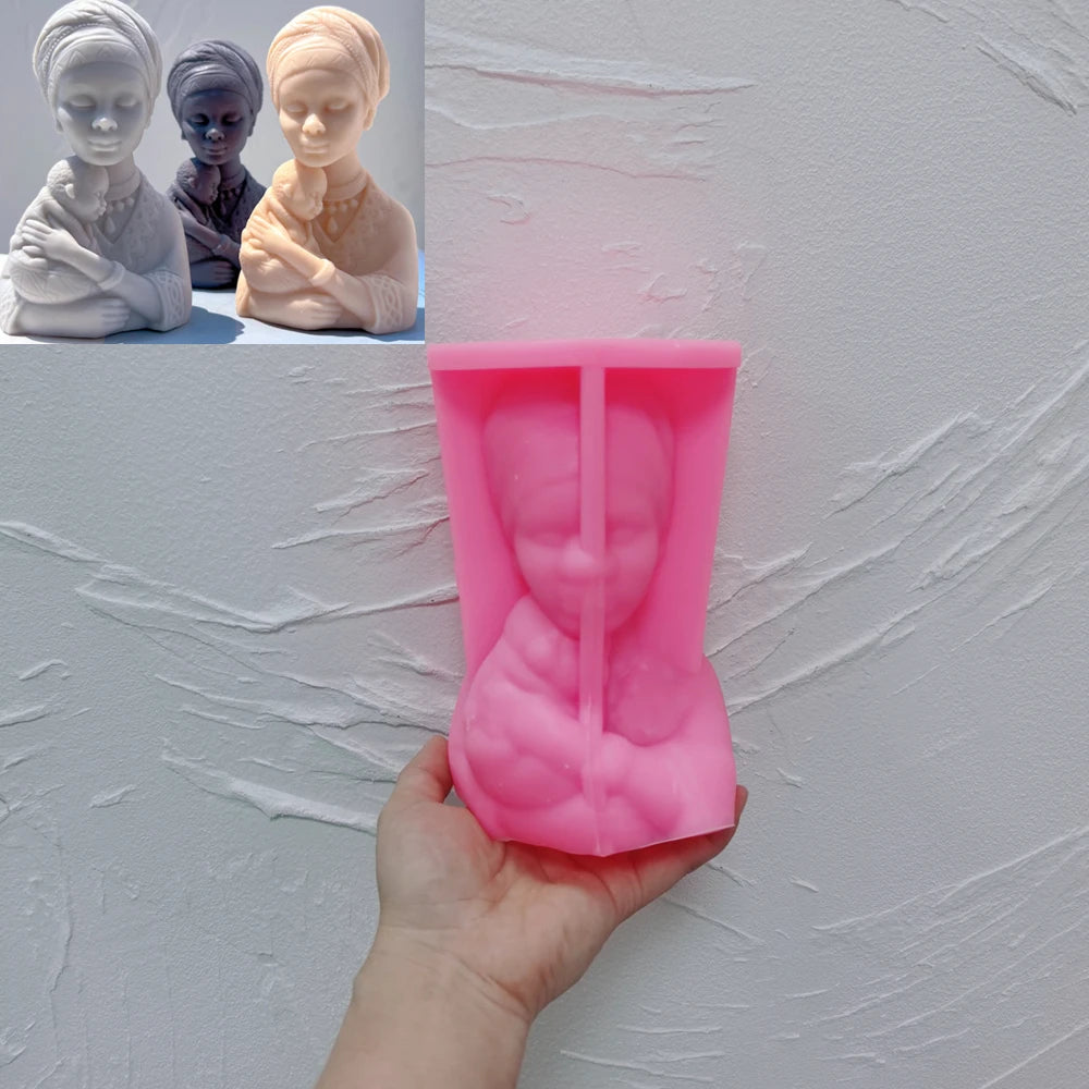 Pink silicone mother-and-baby bust mold