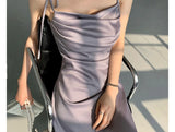 Purple Satin Slip Midi Dress