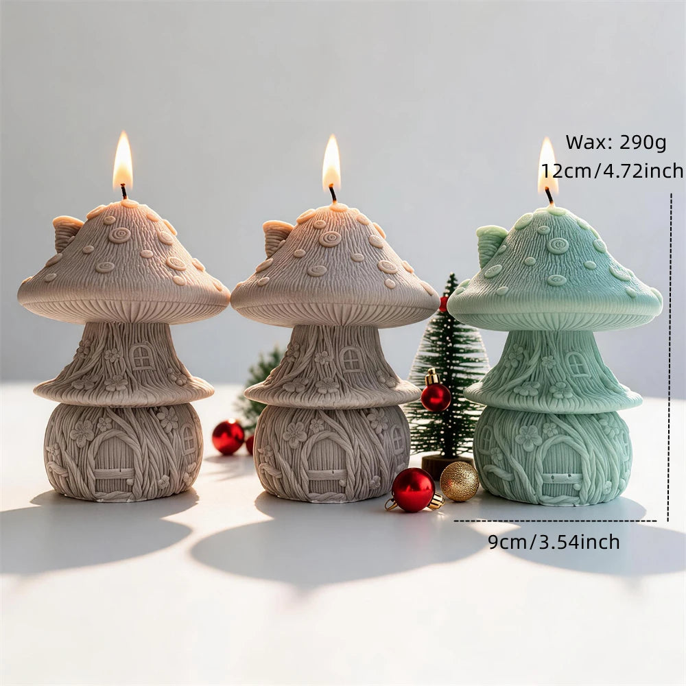 Toadstool candles with overlapping cap layers and rounded stems