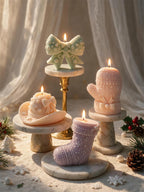 Christmas winter candle arrangement with stocking hat and mitten forms